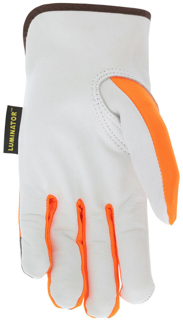 36111_ - 36111L - 31054 - Leather grip gloves palm view – premium grain goatskin leather enhances dexterity, durability, and grip for material handling applications