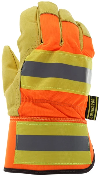 19261_ - 19261L - 145152 - High visibility insulated gloves back view – hi-vis fabric back with reflective elements and 2.5-inch rubberized safety cuff for warmth and visibility