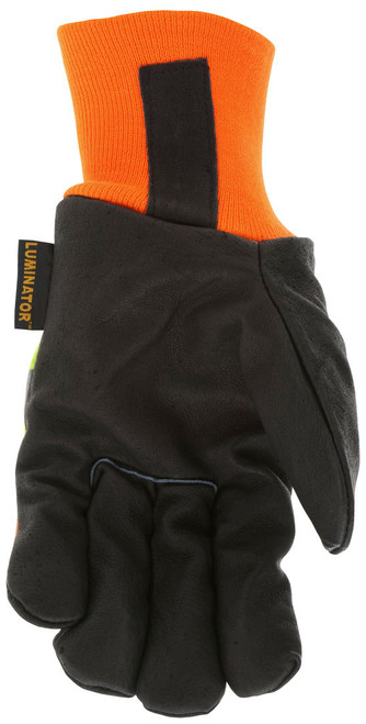 34411_ - 34411L - 31025 - Leather grip gloves palm view – grain pigskin leather enhances durability, flexibility, and grip for material handling in cold environments