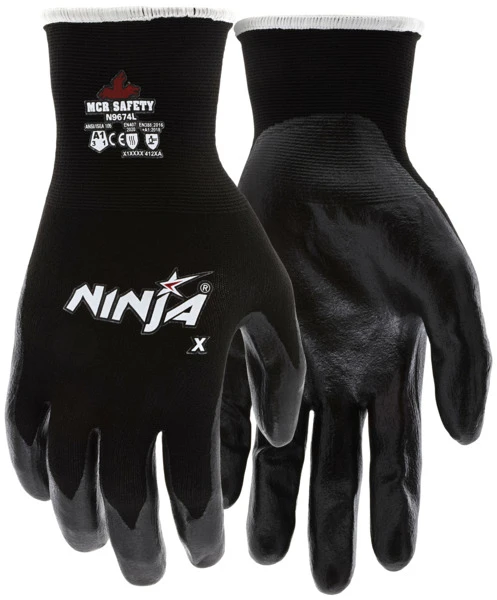 N9674_ - N9674L - 160565 - Grip work gloves pair – MCR Safety Group N9674 with a nylon Lycra® blended shell and bi-polymer coating for industrial handling tasks