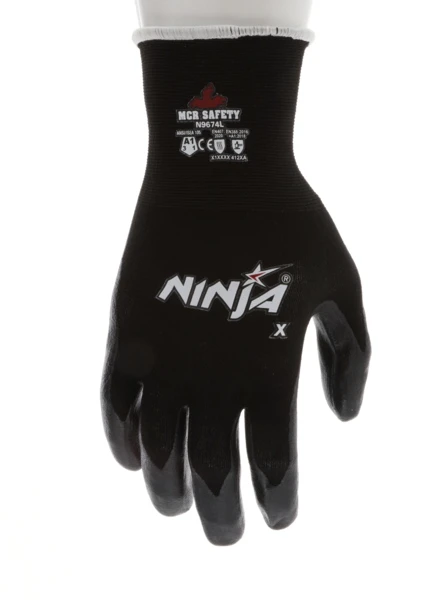 N9674_ - N9674L - 160537 - 360 - Coated work gloves – MCR Safety Group N9674 Ninja® X – 15-gauge nylon and Lycra® shell with bi-polymer coated palm and fingertips