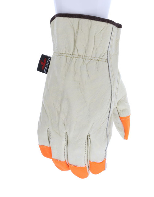 3213CHVSP_ - 3213LCHVSP - 30623 - 360 - Leather driver work gloves – MCR Safety Group 3213CHVSP – grain cowskin leather with orange safety accents for durable industrial use