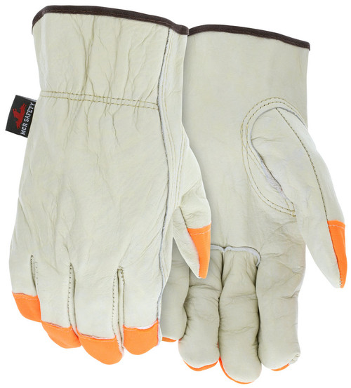 3213CHVSP_ - 3213LCHVSP - 30647 - High visibility leather driver gloves pair – MCR Safety Group 3213CHVSP with C+ grade grain cowskin leather and orange fingertips for safety awarenes