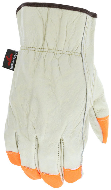 3213CHVSP_ - 3213LCHVSP - 30648 - High visibility work gloves back view – orange accents promote hand visibility and safety awareness during industrial tasks
