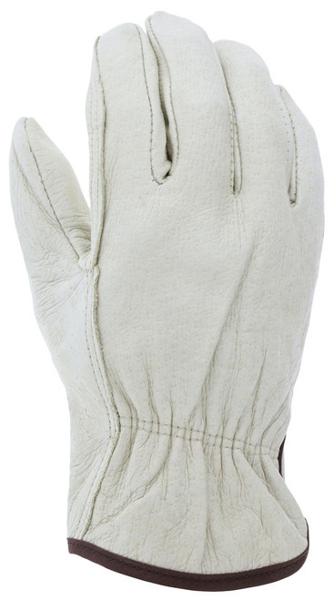 3402_ - 3402L - 27294 - Protective leather work gloves back view – grain pigskin leather with straight thumb design for comfort and extended wear performance