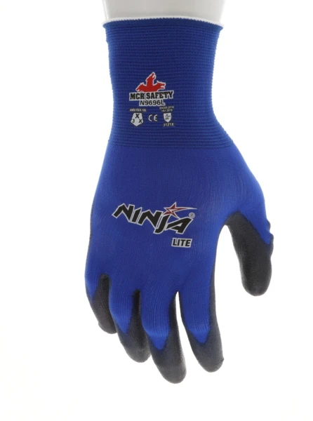 N9696_ - N9696L - 161674 - 360 - Coated work gloves – MCR Safety Group N9696 Ninja® Lite – 18-gauge blue nylon shell with PU coated palm and fingertips