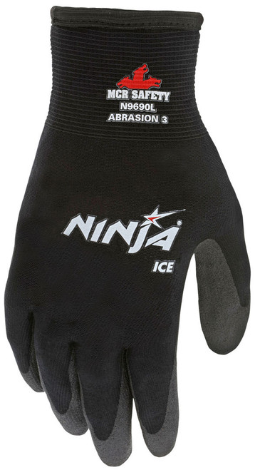 N9690_ - N9690L - 3436 - Back of Insulated acrylic black gloves with soft HPT anti-wet coating, cushioning air cells, ActiFresh odor control, and strong wet/dry grip