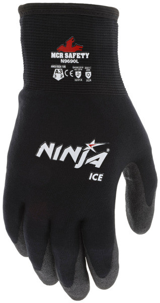 N9690_ - N9690L - 160646 - Back of Insulated acrylic black gloves with soft HPT anti-wet coating, cushioning air cells, ActiFresh odor control, and strong wet/dry grip