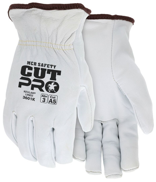 3601K_ - 3601KL - 123826 - Pair of Premium white goatskin gloves with Kevlar liner, reinforced with Kevlar thread, shirred elastic back, and straight thumb