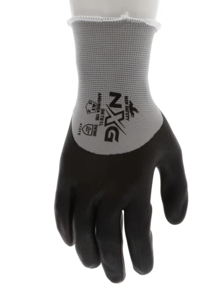 96781_ - 96781L - 156596 - 360 - Coated work gloves – MCR Safety Group 96781 NXG® – 13-gauge gray nylon shell with black nitrile foam coated palm, fingers, and over-the-knuckle protection
