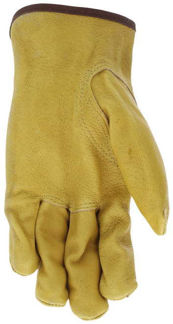 34111_ - 34111L - 30938 - Leather grip gloves palm view – premium grain pigskin leather enhances durability, flexibility, and grip for material handling applications