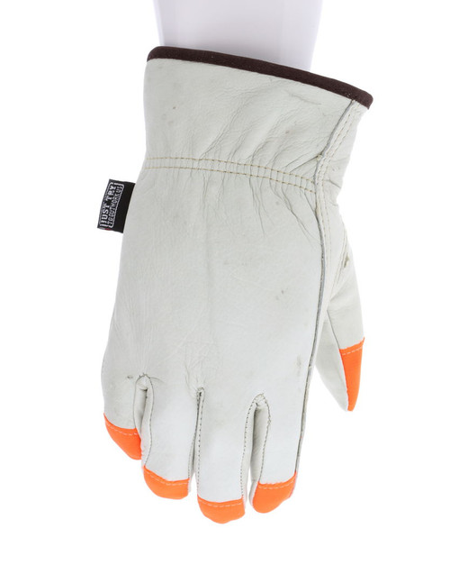3280LCHVSP_ - 3280LCHVSP - 30881 - 360 - Leather driver work gloves – MCR Safety Group 3280LCHVSP – insulated grain cowskin leather with orange safety accents and keystone thumb