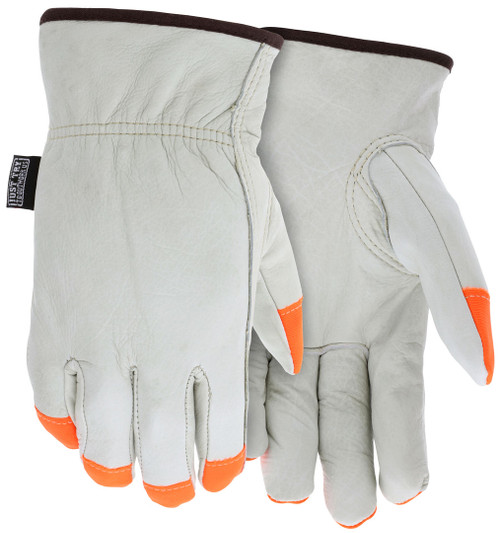 3280LCHVSP_ - 3280LCHVSP - 948 - High visibility insulated leather driver gloves pair – MCR Safety Group 3280LCHVSP with thermal lining and orange fingertip accents for safety awareness