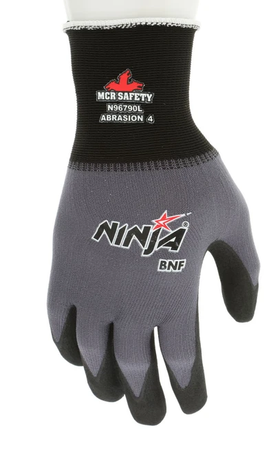 N96790_ - N96790L - 20056 - 360 - Coated work gloves – MCR Safety Group N96790 Ninja® BNF – 15-gauge nylon and spandex shell with NFT® coated palm and fingertips
