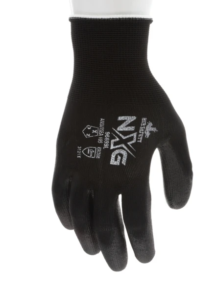 96699_ - 96699L - 155453 - 360 - Coated work gloves – MCR Safety Group 96699 NXG® – 13-gauge black polyester shell with black PU coated palm and fingertips