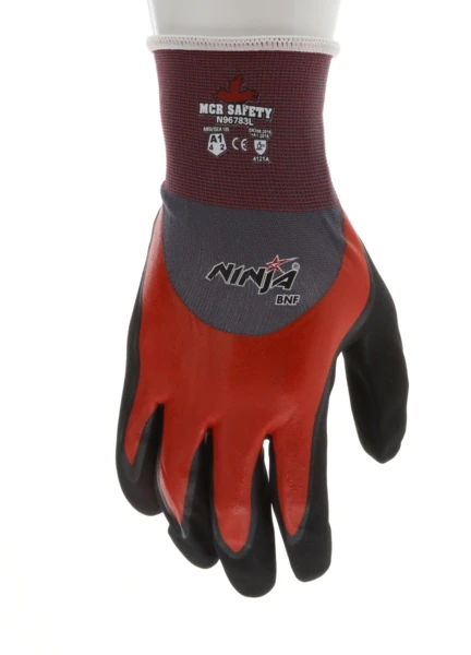 N96783_ - N96783L - 162005 - 360 - Coated work gloves – MCR Safety Group N96783 Ninja® BNF – 18-gauge nylon and spandex shell with dual nitrile coatings and NFT® grip technology
