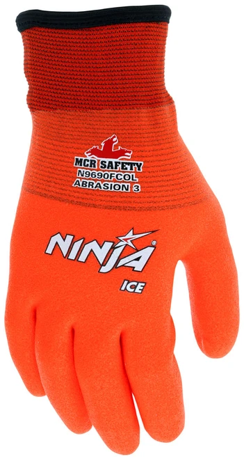N9690FCO_ - N9690FCOL - 3447 - High visibility insulated gloves back view – fully coated orange shell with acrylic terry liner provides warmth, visibility, and cold-weather protection