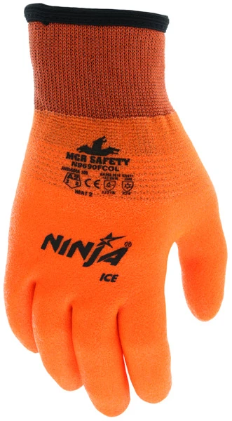 N9690FCO_ - N9690FCOL - 162892 - High visibility insulated gloves back view – fully coated orange shell with acrylic terry liner provides warmth, visibility, and cold-weather protection