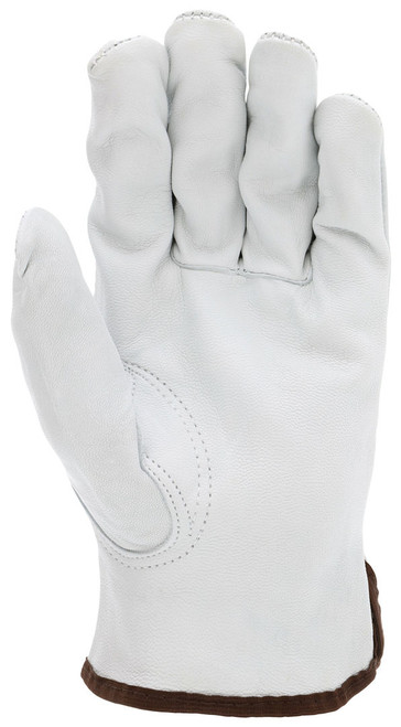 36133_ - 36133L - 23921 - Leather grip gloves palm view – grain goatskin leather enhances dexterity, durability, and grip for material handling applications