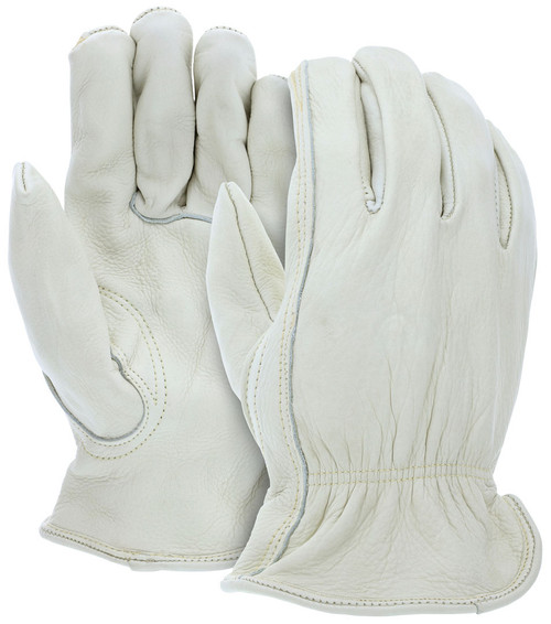 32114_ - 32114L - 919 - Leather driver industrial gloves pair – MCR Safety Group 32114 with select B grade grain cowskin leather, Kevlar® sewn seams, and keystone thumb