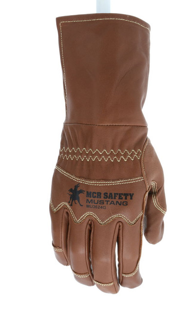 MU3624G_ - MU3624GL - 19809 - 360 - Leather driver work gloves – MCR Safety Group MU3624G Mustang – goatskin with double palm, Kevlar® stitching, and extended gauntlet cuff for FR protection