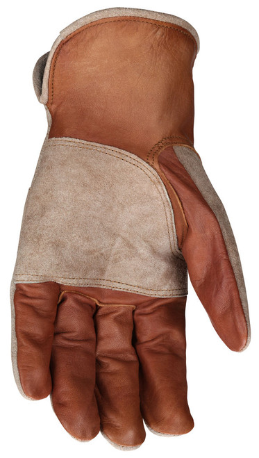 MU3213DP_ - MU3213DPL - 3271 - Leather grip gloves palm view – double palm cowskin with split leather reinforcement enhances durability and grip for heavy-duty handling applications