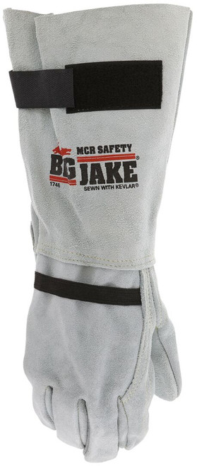 1746_ - 1746L - 123312 - Protective leather work gloves back view – full leather back with Kevlar® stitching, hook and loop wrist, and 8-inch gauntlet cuff for maximum protection