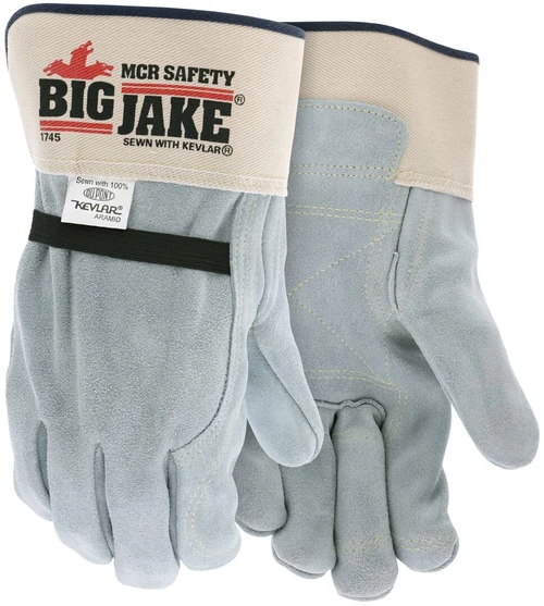 1745_ - 1745L - 123282 - Leather palm industrial gloves pair – MCR Safety Group 1745 with premium A+ split side leather, inner double palm, full leather back, and 2.5-inch cuff