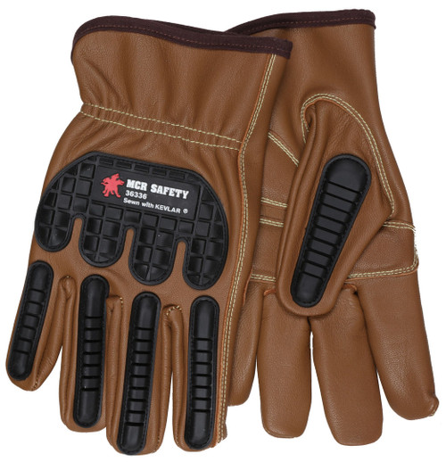 36336K - Oil Block Goatskin Leather Drivers Work Gloves TPR Back