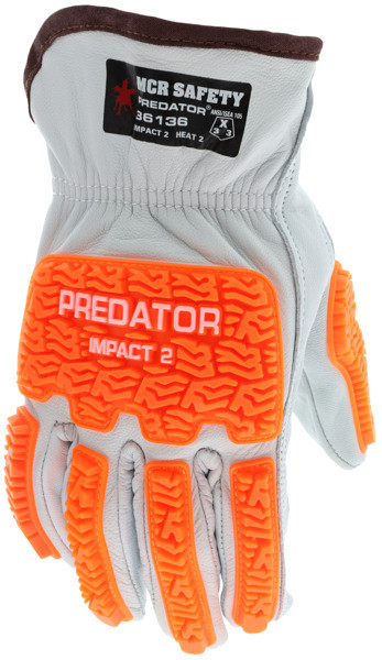 36136_ - 36136L - 48475 - Impact resistant work gloves back view – hi-vis orange TPR protection with shirred elastic back and keystone thumb for comfort and safety