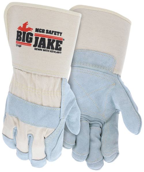 1716P_ - 1716PL - 22138 - Double leather palm industrial gloves pair – MCR Safety Group 1716P with premium A+ split side leather, reinforced fingers, and 4.5-inch rubberized cuff