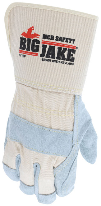 1716P_ - 1716PL - 22139 - Protective leather work gloves back view – durable fabric back with 4.5-inch rubberized safety cuff for extended wrist and forearm protection