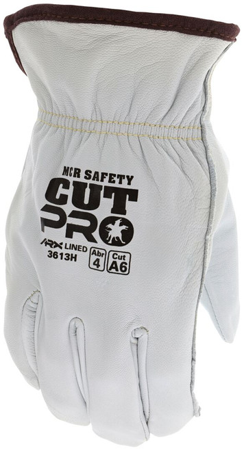 3613H_ - 3613HL - 123858 - Protective cut resistant gloves back view – goatskin leather with keystone thumb design and arc-rated protection for industrial safety applications