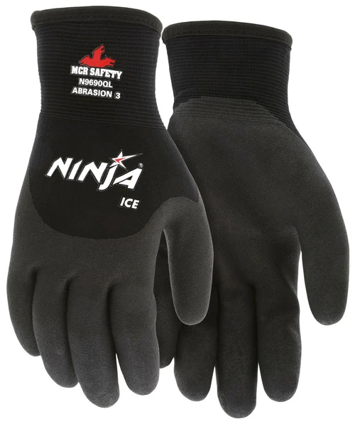 N9690Q_ - N9690QL - Cold weather coated work gloves pair – MCR Safety Group N9690Q with a 15-gauge nylon shell, acrylic terry insulation, and HPT grip coating