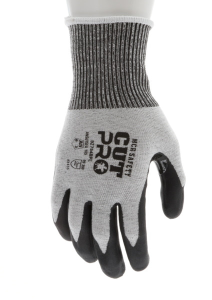 92754BP_ - 92754BPL - 33178 - 360 - 13-gauge HyperMax HPPE glove with black bi-polymer coated palm and fingertips, reinforced thumb crotch, and cut-resistant protection
