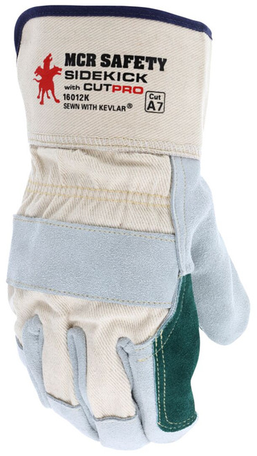 16012K_ - 16012KL - 38761 - Protective leather work gloves back view – fully lined design with Kevlar® stitching and 2.5-inch rubberized safety cuff for durability and wrist protection
