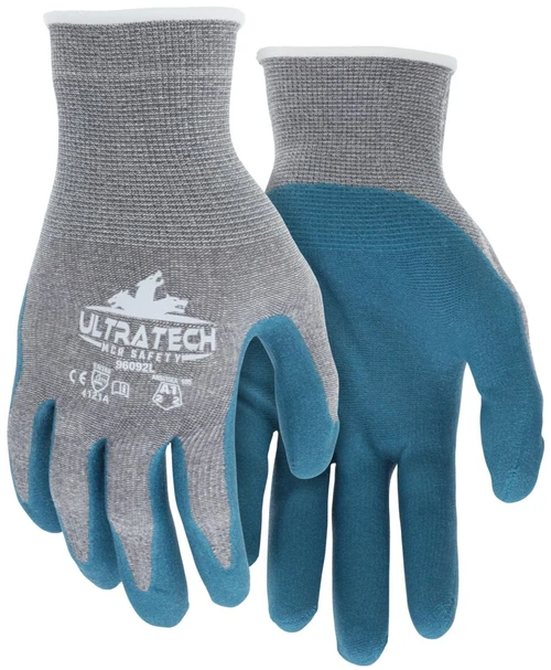 96092_ - 96092L - 40755 - Environmentally friendly work gloves pair – MCR Safety Group N96092 with a recycled PET polyester and cotton shell and biodegradable nitrile foam grip coating