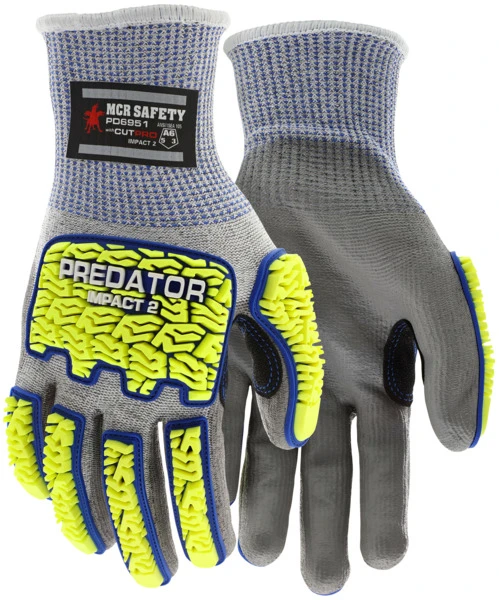 PD6951_ - PD6951L - 118278 - Cut resistant impact gloves pair – MCR Safety Group PD6951 with HyperMax® HPPE protection, polyurethane palm, and PD6 tire tread TPR impact guards