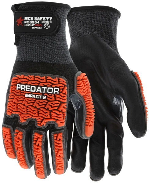 PD6954_ - PD6954L - 144596 - Cut resistant impact gloves pair – MCR Safety Group PD6954 with 360° HyperMax® cut protection, orange TPR impact guards, and touchscreen compatibility