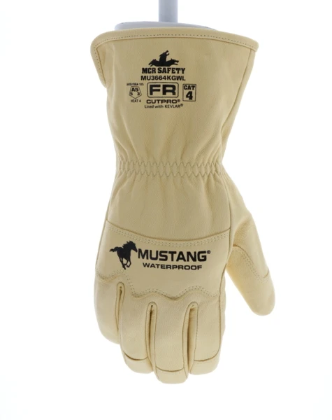 MU3664KGW_ - MU3664KGWL - 137478 - 360MU3664KGW - Mustang® HiDex Leather Utility Gloves - 4 Inch Gauntlet Cuff - Kevlar® Aramid Lined & Sewn - Waterproof Bladder - Premium A Grade Honey Gold Grain Goatskin - Reinforced Thumb & Index Finger - Double Palm - CAT4 FR - Arc Rating 50 cal/cm²