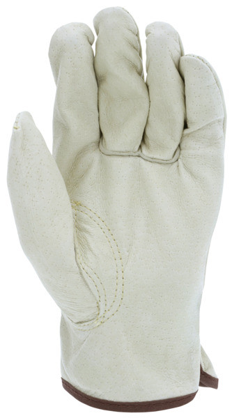 M3411_ - M3411L - 142728 - Leather grip gloves palm view – premium grain pigskin leather enhances durability, flexibility, and grip for material handling applications