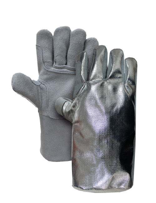 03-610 - Guante aluminizado con carnaza reforzado en palma y pulgar, forro térmico y ajuste tipo calcetín en puño 33 cm