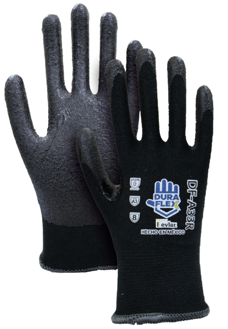 DF-A33R - Guante tejido de blend de Kevlar® stretch, color negro con recubrimiento de nitrilo espumado negro en palma y TCR entre dedo pulgar e índice