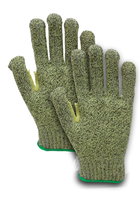 DS-A70 - Guante vanizado de blend de aramida con forro de algodón, color amarillo jaspe, con refuerzo entre dedo pulgar e índice