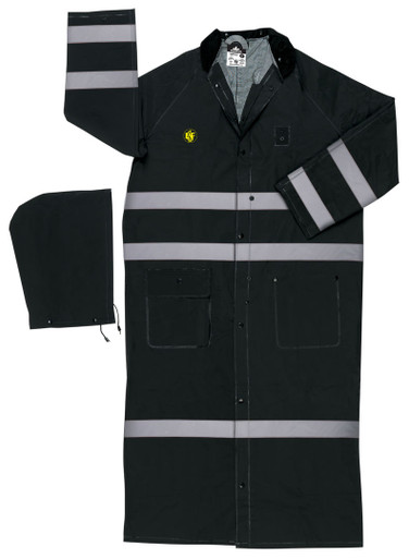 FR267CR - Black Waterproof PVC Long Rain Coat