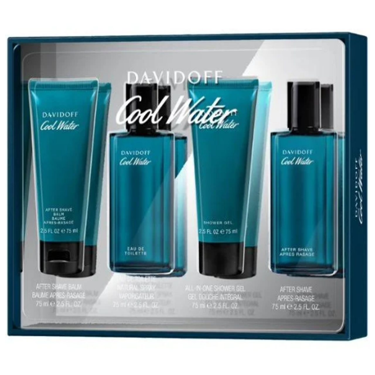 Cool Water by Davidoff 4pc Gift Set 2.5 EDT + After Shave Balm + Shower Gel  + After Shave for Men - ForeverLux