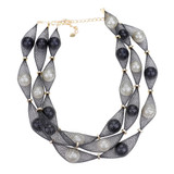 Chic Layers Triple Mesh Tube Pearl Collar Necklace - Black/Cream