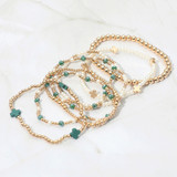 Modern Faith 7PCS Cross Pearl Metal Ball Beaded Stretch Multi Layered Bracelet - Green
