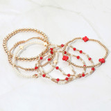 Modern Faith 7PCS Cross Pearl Metal Ball Beaded Stretch Multi Layered Bracelet - Red