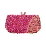 Moonlit Garden Floral Leaf Crystal Frame Evening Clutch Shoulder Strap  - Rose
